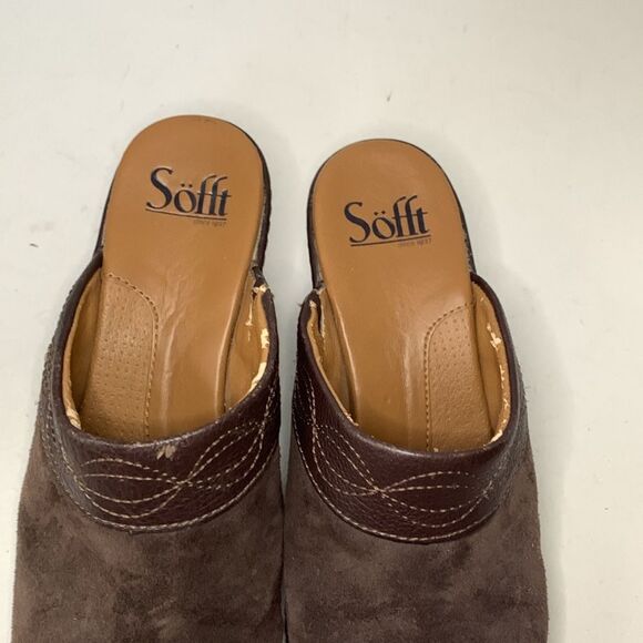 Sofft Brown Suede Embroidered Slip-On Comfort Mule Clog Size 7.5M - Picture 4 of 12